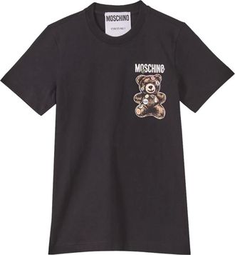 Moschino Tops, Dames, Zwart, 2Xs, Katoen, Adrian Bear T-Shirt