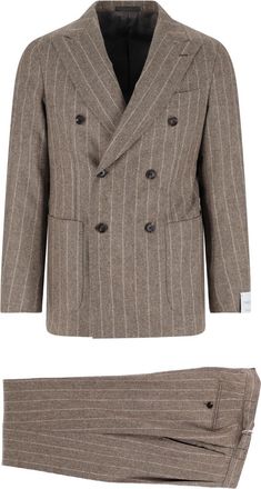 Caruso Brown Pinstripe Textured Fabric Suit