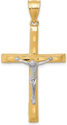 Diamond2Deal 10k Yellow Gold Rhodium Diamond-Cut Crucifix Pendant