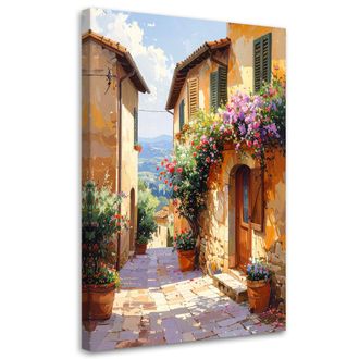 Feeby Impresi&oacute;n De Imagen, Colorida Calle De La Toscana Con Vistas A Las Monta&ntilde;as, 70x100