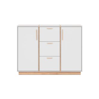 Calicosy Aparador 2 puertas y 3 cajones decorado en blanco y madera - L125 cm