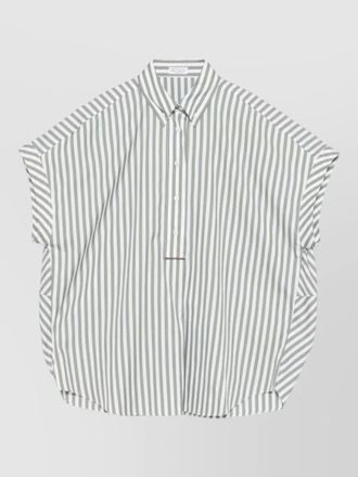 Brunello Cucinelli short sleeve striped cotton silk shirt