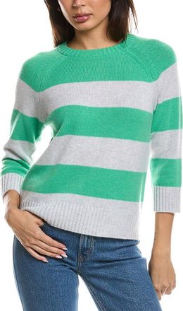 Fort&eacute; Cashmere 3/4-Sleeve Wide Stripe Crewneck Cashmere Sweater