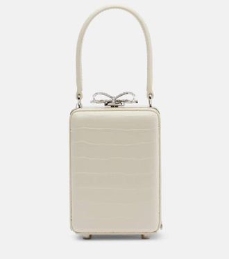Self Portrait Micro croc-effect embellished leather tote bag