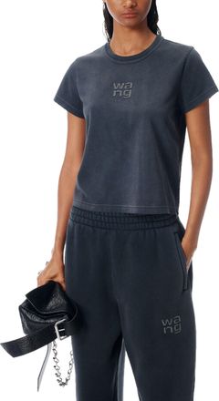 Alexander Wang Cropped Black Tee with Subtle Hotfix Logo