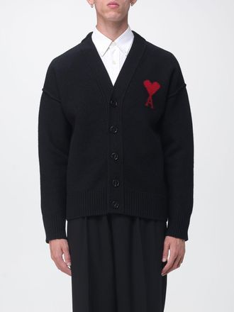 Ami Cardigan in lana con scollo a V e logo a contrasto
