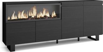 Skraut Home Aparador efecto madera negro 208x35x87cm chimenea efecto fuego
