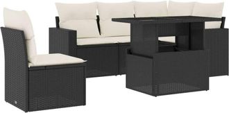 vidaXL Vidaxl - Set De Sof&aacute;s De Jard&iacute;n 6 Piezas Y Cojines Rat&aacute;n Sint&eacute;tico Negro