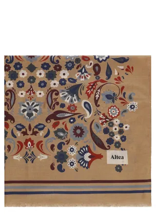 Altea Light Brown Wool-Silk Floral Scarf