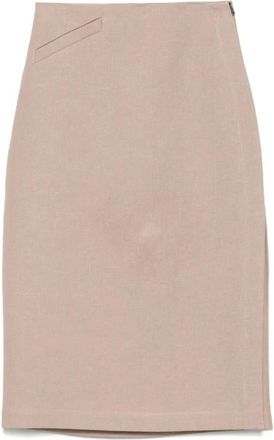 Fendi Lichtbruine Rok met Zijrits - Dames - Midirokken - Roze - S - Rokken