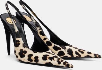 Saint Laurent Guermantes calf hair slingback pumps