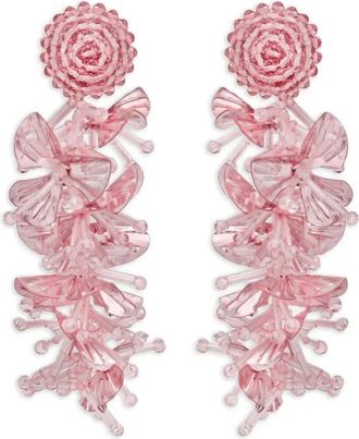 Oscar De La Renta Oorbellen met pailletten en bloemen - Roze