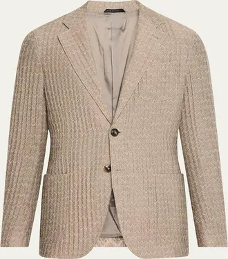 Giorgio Armani Mens Cashmere-Silk Deconstructed Chevron Blazer