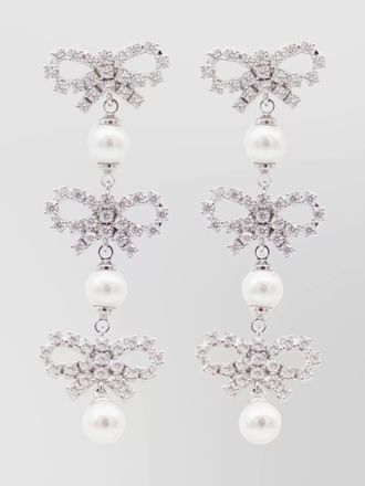 Self Portrait crystal-embellished pearl drop earrings