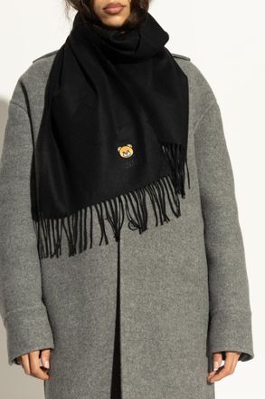 Moschino Wool Scarf With Logo, Unisex, Black