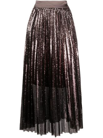 PESERICO pliss&eacute; pleated midi skirt - Brown