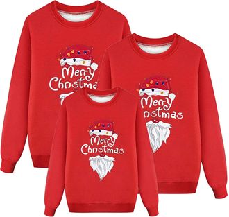 Generic Christmas Jumpers Matching Family Long Sleeve Round Neck Reindeer Snowflake Xmas Tree Sweatshirts Novelty Family Christmas Pullovers for Men, Women an
