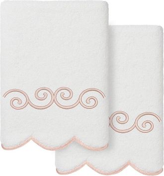 Linum Home Textiles 100% Turkish Cotton Symmetra Scallop 2Pc Embellished Hand Towel Set