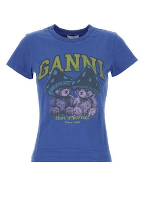 Ganni Navy Blue Round Neck T-Shirt