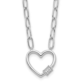 Diamond2Deal Sterling Silver Cubic Zirconia Heart Paperclip Link Chain Necklace 16 with 2 Ext