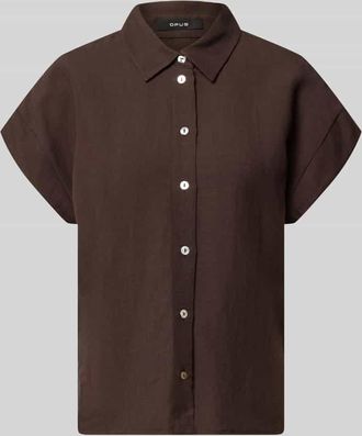 OPUS Bluse mit Leinen-Anteil und Hemdblusenkragen Modell Falvia in Dunkelbraun, Gr&ouml;&szlig;e 36