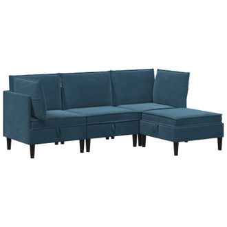 vidaXL Juego De Muebles De Sal&oacute;n Con Coj&iacute;n 4 Pcs Azul Terciopelo Vidaxl