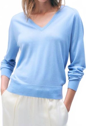White + Warren Superfine Merino Wool V Neck Sweater In Blue Horizon