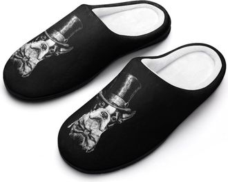 Generic Old Boston Terrier Dog Funny Mens Cotton Slippers Soft Non-Slip Rubber Sole House Slipper Indoor Outdoor