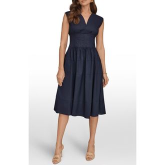 DKNY Cap Sleeve Illusion Knit A-Line Midi Dress in Ink at Nordstrom, Size 16
