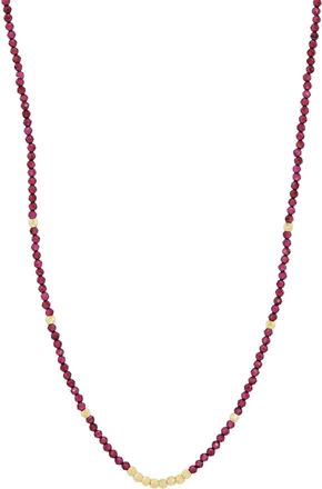 Savvy Cie Jewels GOLD PLATED OVER BRASS GARNET BEADS AND GOLD COLOR BEADS ANKLET