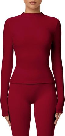 Naked Wardrobe Mock Neck Top in Ruby Red at Nordstrom, Size X-Small