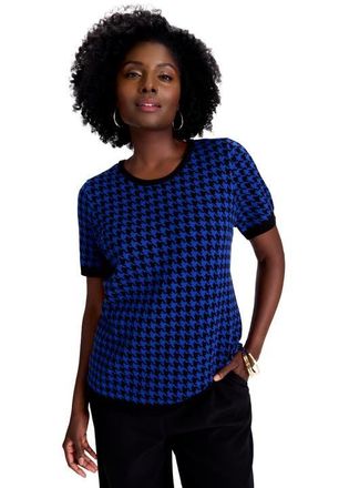 Jessica London Fine Gauge Crewneck Shell in Sapphire Houndstooth at Nordstrom, Size 24