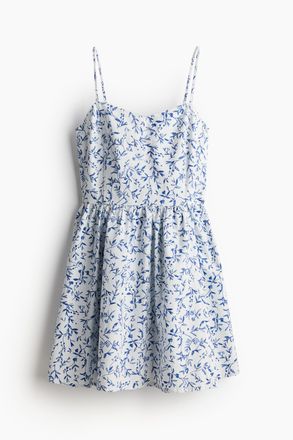 H&M Baumwollkleid mit ausgestelltem Jupe - Weiss/Blau Gebl&uuml;mt
