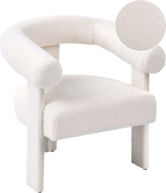 Beliani Armchair Light Off-White Boucle Upholstery Retro Design Upholstered Legs Living Room ILBRO