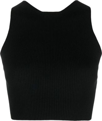 &Aacute;eron Zwarte Geribbelde Tanktop met Uitsnijding - Dames - Tops zonder mouwen - Zwart - M - Tops