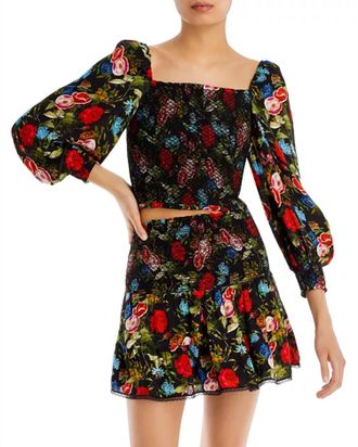 Alice & Olivia Cooper Smocked Bodice Blouse In Wild & Free