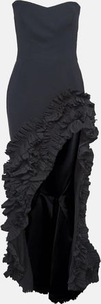 Maticevski Black Crepe Ruffled Asymmetric Gown
