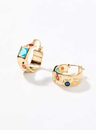 Simons Womens Coloured stone large hammered Hoop Earrings