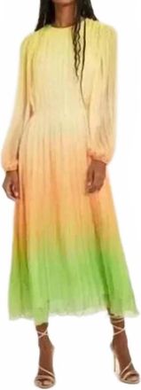 Something Navy Pleated Long Sleeve Dress In Orange Combo