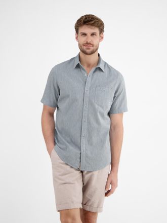 Lerros Kurzarmhemd LERROS LERROS Halbarmhemd mit Leinenanteil, unifarben, Herren, Gr. 3XL, Normalgr&ouml;ssen, blau (crispy blau), 80% Baumwolle, 20% Leinen, Hemd