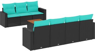 vidaXL Set De Sof&aacute;s De Jard&iacute;n 8 Pzas Con Cojines Rat&aacute;n Sint&eacute;tico Negro Vidaxl