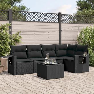 vidaXL Vidaxl - Set De Sof&aacute;s De Jard&iacute;n 6 Piezas Y Cojines Rat&aacute;n Sint&eacute;tico Negro
