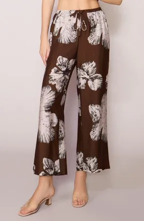 Melloday Floral Print Ankle Pants in Brown Floral at Nordstrom, Size X-Small