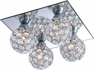 ETC Shop Plafoniera da soggiorno a specchio con sfere di cristallo luminose in un set con lampadine a led