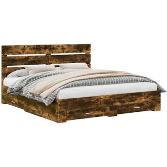 vidaXL Bed Frame with Drawer Smoked Oak 180 x 200 cm Engineered Wood vidaXL