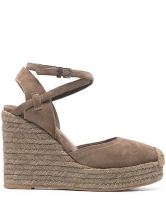 Brunello Cucinelli Espadrilles met enkelbandje en hak - Bruin