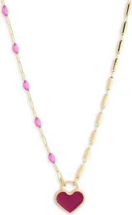 Meshmerise Mixed Station Chain Heart Pendant Necklace in Yellow/pink at Nordstrom Rack