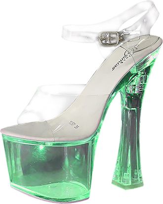 Generic Womens Sandals with Heel, Summer Shoes Womens Comfortable Elegant, Platform Stiletto Heel Platform Transparent High Heels Sandals Buckle Strap Beach S