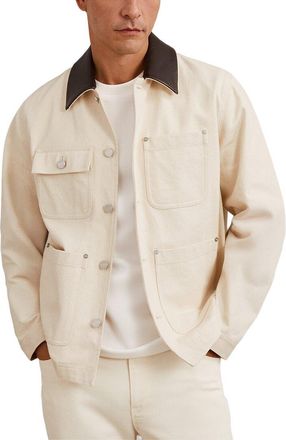 Reiss Clapper Leather-Trim Casual Shirt