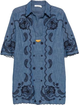 Zimmermann Mini Aster Paisley-embroidered Scalloped Dress